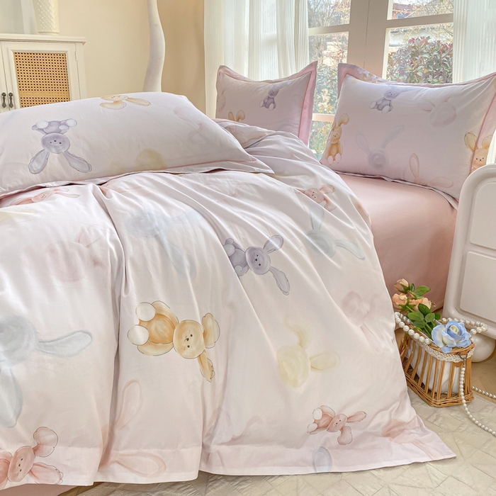 91家纺网 家纺一手货源 找家纺 凌鼎 2026新款高支高密100%全棉数码印花四件套 兔仔甜梦米