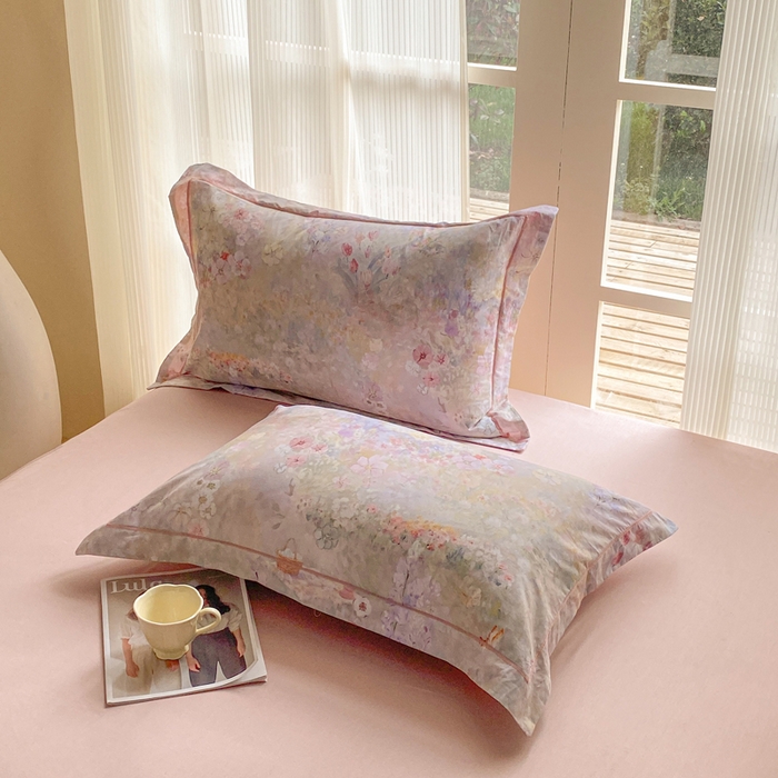 91家纺网 家纺一手货源 找家纺 凌鼎 2026新款高支高密100%全棉数码印花四件套 月光水影粉