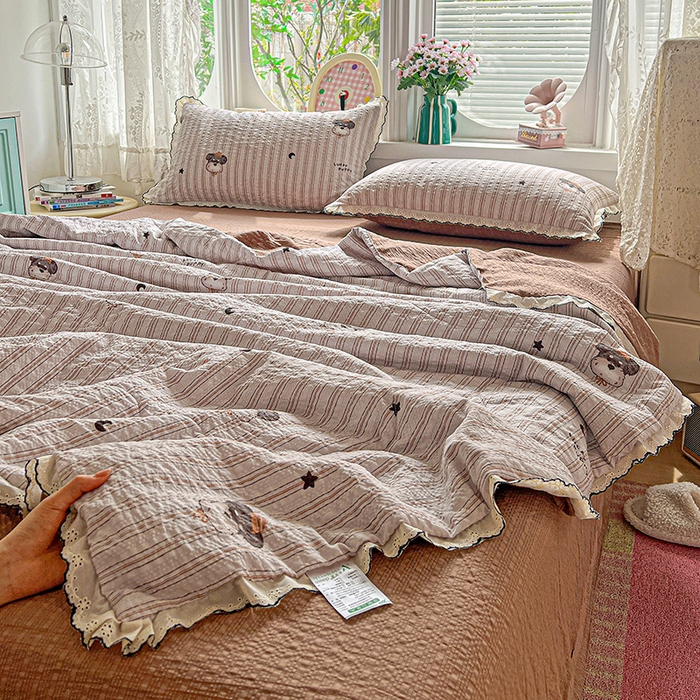 91家纺网 家纺一手货源 找家纺 仟网汇 2026新款法式花边泡芙纱夏被四件套 道格先生