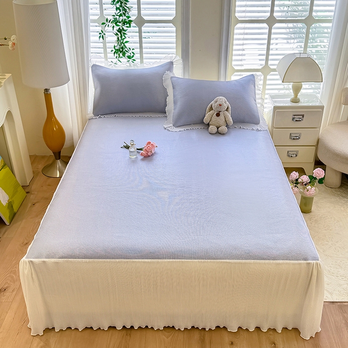 91家纺网 家纺一手货源 找家纺 （总）逸尚阁 2026新款纯色雪纺冰藤床裙凉席三件套