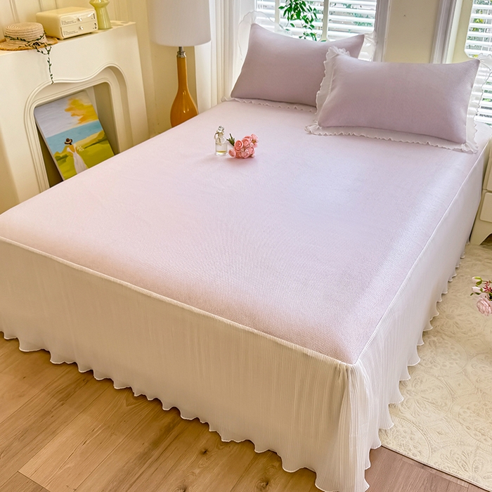 91家纺网 家纺一手货源 找家纺 （总）逸尚阁 2026新款纯色雪纺冰藤床裙凉席三件套