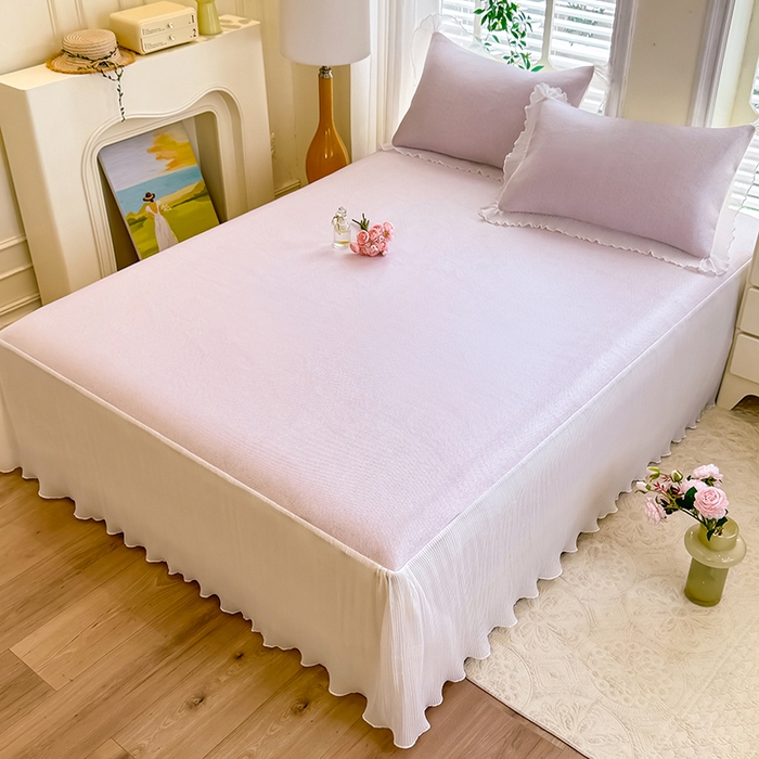 91家纺网 家纺一手货源 找家纺 （总）逸尚阁 2026新款纯色雪纺冰藤床裙凉席三件套