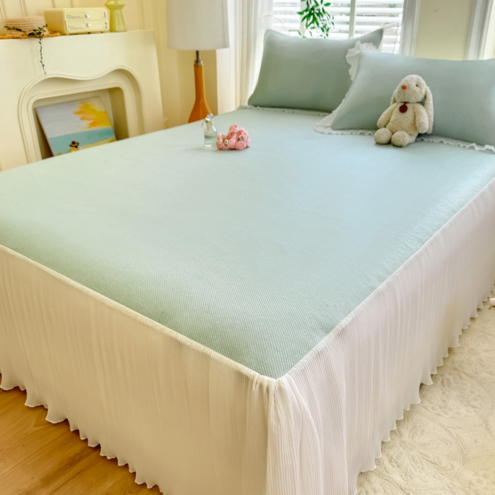 91家纺网 家纺一手货源 找家纺 逸尚阁 2026新款纯色雪纺冰藤床裙凉席三件套 冰藤床裙-绿