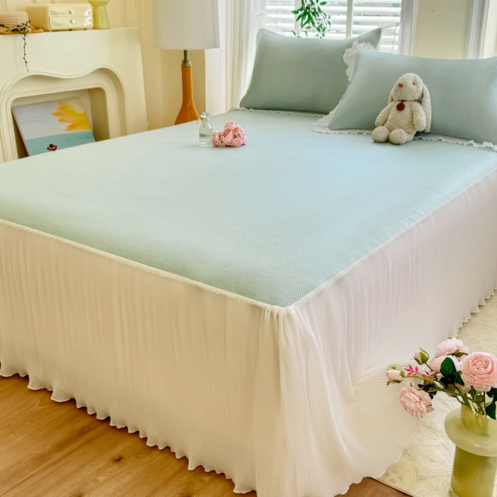 91家纺网 家纺一手货源 找家纺 逸尚阁 2026新款纯色雪纺冰藤床裙凉席三件套 冰藤床裙-绿