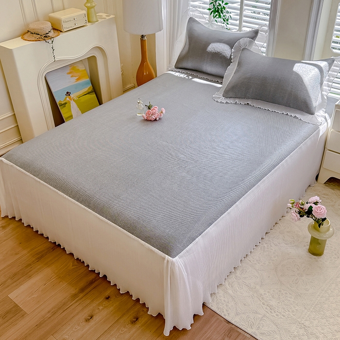 91家纺网 家纺一手货源 找家纺 逸尚阁 2026新款纯色雪纺冰藤床裙凉席三件套 冰藤床裙-灰