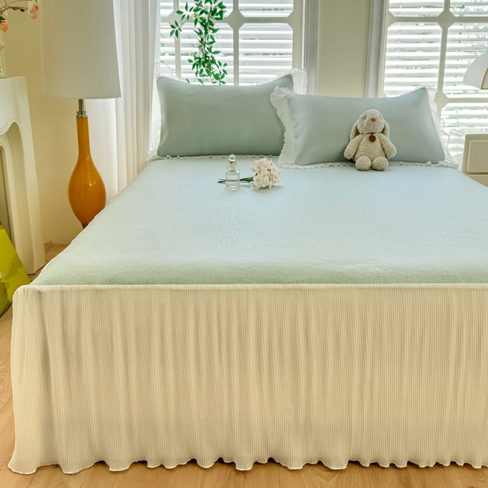 91家纺网 家纺一手货源 找家纺 逸尚阁 2026新款纯色雪纺冰藤床裙凉席三件套 冰藤床裙-绿