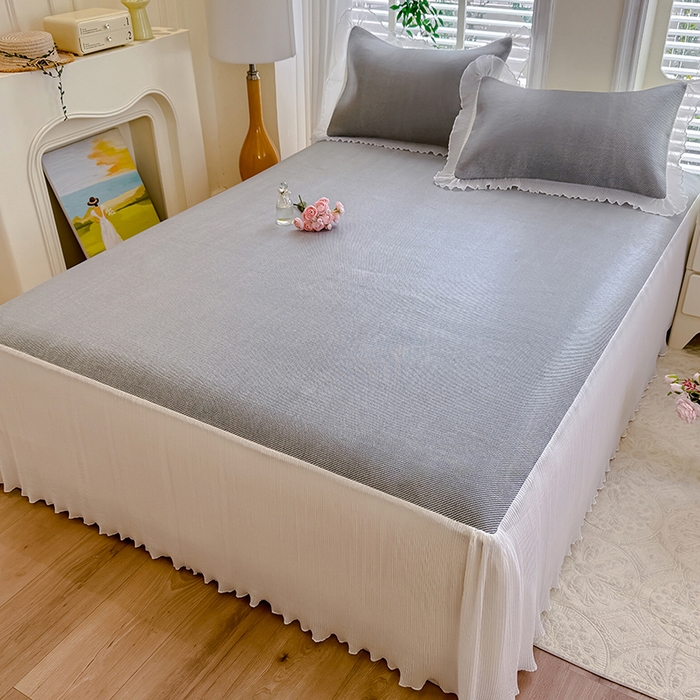 91家纺网 家纺一手货源 找家纺 逸尚阁 2026新款纯色雪纺冰藤床裙凉席三件套 冰藤床裙-灰