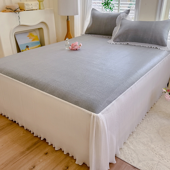 91家纺网 家纺一手货源 找家纺 逸尚阁 2026新款纯色雪纺冰藤床裙凉席三件套 冰藤床裙-灰