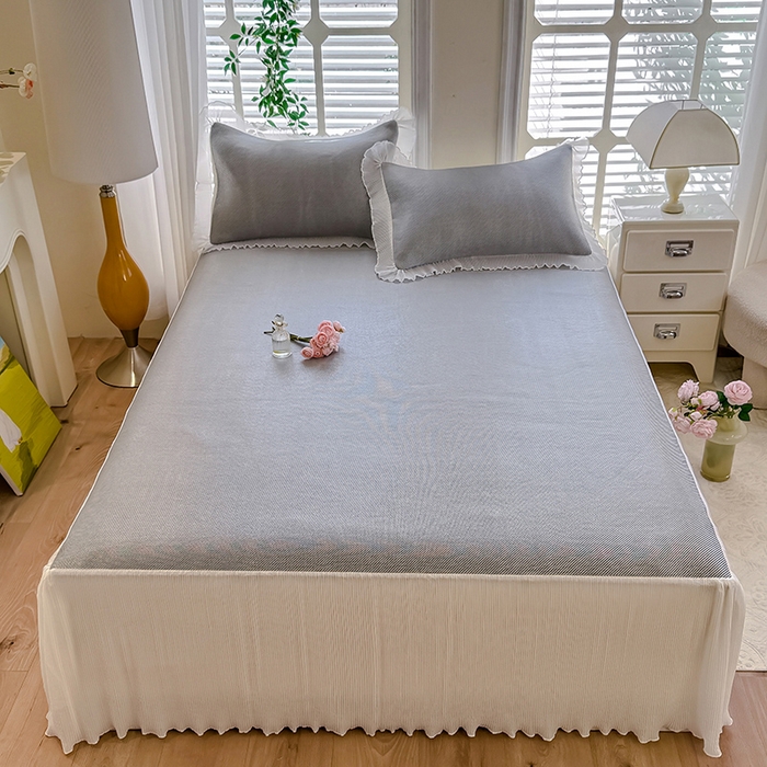 逸尚阁 2026新款纯色雪纺冰藤床裙凉席三件套 冰藤床裙-灰