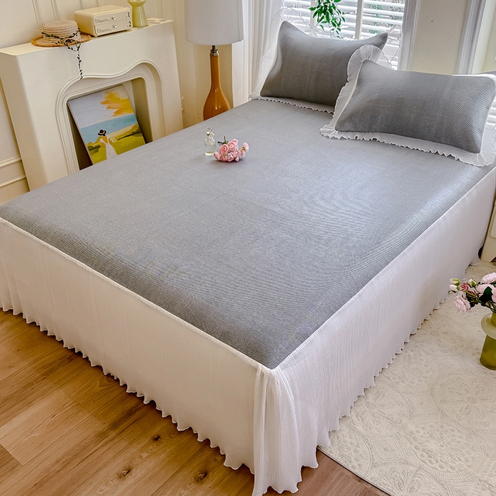 91家纺网 家纺一手货源 找家纺 逸尚阁 2026新款纯色雪纺冰藤床裙凉席三件套 冰藤床裙-灰