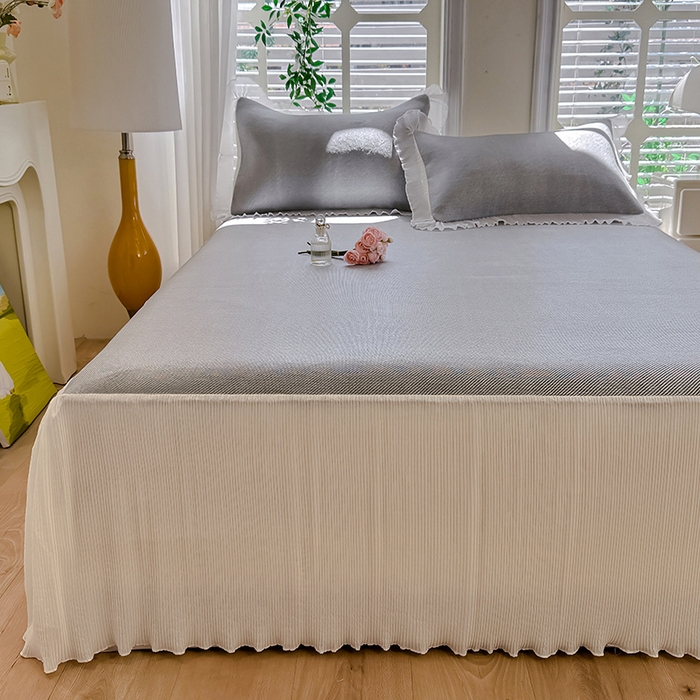 91家纺网 家纺一手货源 找家纺 逸尚阁 2026新款纯色雪纺冰藤床裙凉席三件套 冰藤床裙-灰