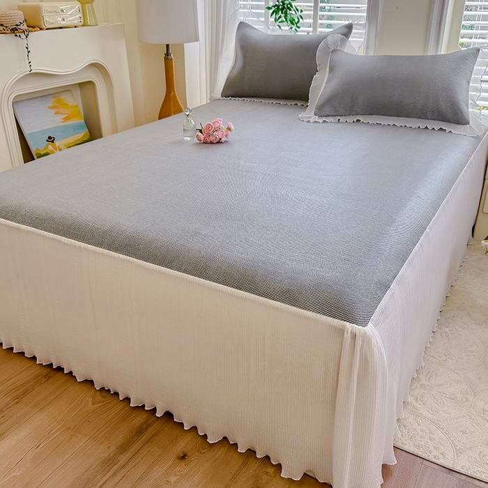 91家纺网 家纺一手货源 找家纺 逸尚阁 2026新款纯色雪纺冰藤床裙凉席三件套 冰藤床裙-灰