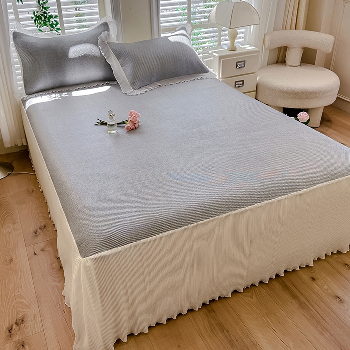 91家纺网 家纺一手货源 找家纺 逸尚阁 2026新款纯色雪纺冰藤床裙凉席三件套 冰藤床裙-灰