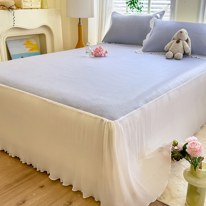 91家纺网 家纺一手货源 找家纺 逸尚阁 2026新款纯色雪纺冰藤床裙凉席三件套 冰藤床裙-蓝