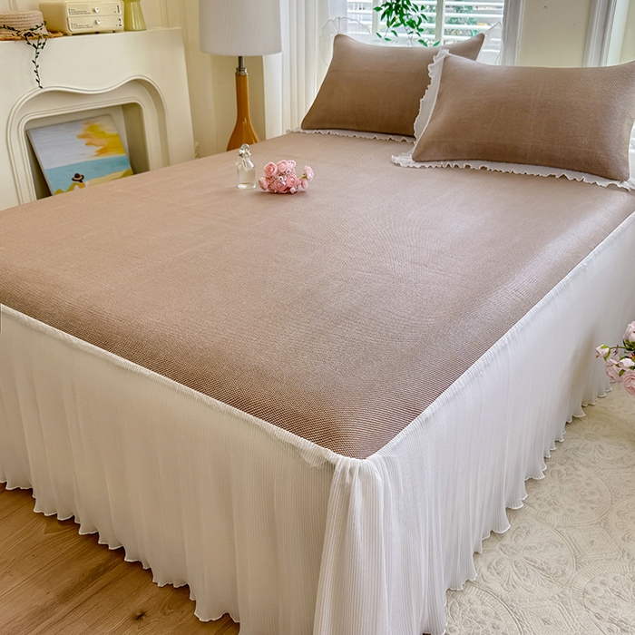 91家纺网 家纺一手货源 找家纺 逸尚阁 2026新款纯色雪纺冰藤床裙凉席三件套 冰藤床裙-咖