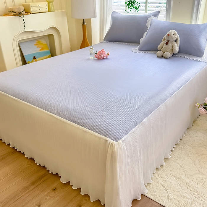 91家纺网 家纺一手货源 找家纺 逸尚阁 2026新款纯色雪纺冰藤床裙凉席三件套 冰藤床裙-蓝