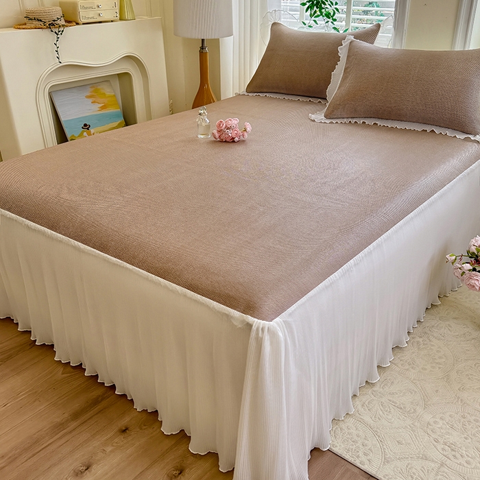 91家纺网 家纺一手货源 找家纺 逸尚阁 2026新款纯色雪纺冰藤床裙凉席三件套 冰藤床裙-咖