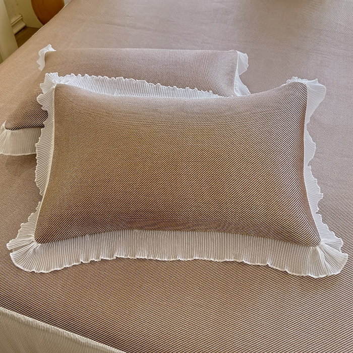 91家纺网 家纺一手货源 找家纺 逸尚阁 2026新款纯色雪纺冰藤床裙凉席三件套 冰藤床裙-咖