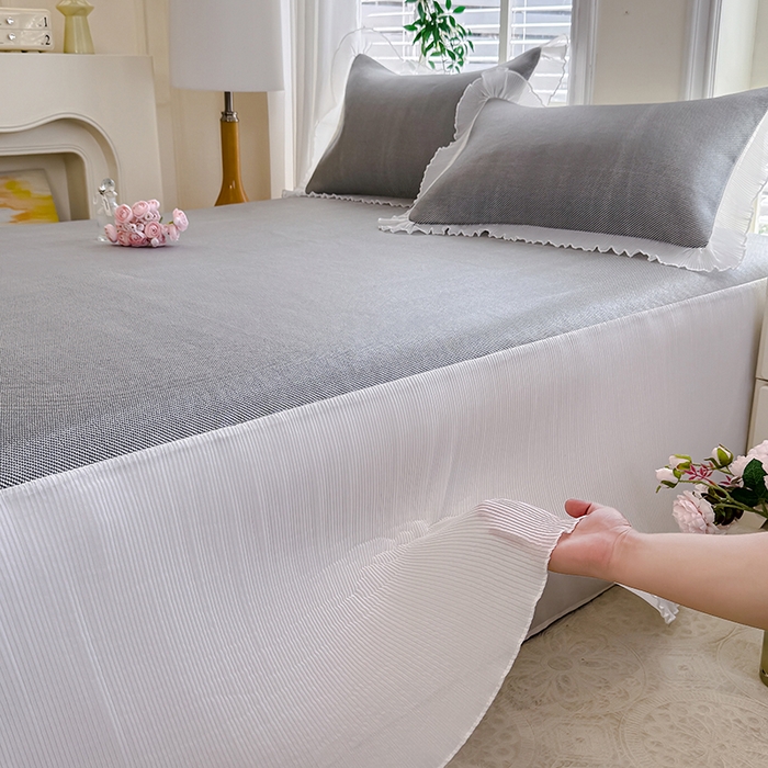 91家纺网 家纺一手货源 找家纺 逸尚阁 2026新款纯色雪纺冰藤床裙凉席三件套 冰藤床裙-灰