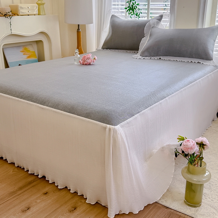 91家纺网 家纺一手货源 找家纺 逸尚阁 2026新款纯色雪纺冰藤床裙凉席三件套 冰藤床裙-灰