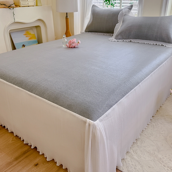 91家纺网 家纺一手货源 找家纺 逸尚阁 2026新款纯色雪纺冰藤床裙凉席三件套 冰藤床裙-灰