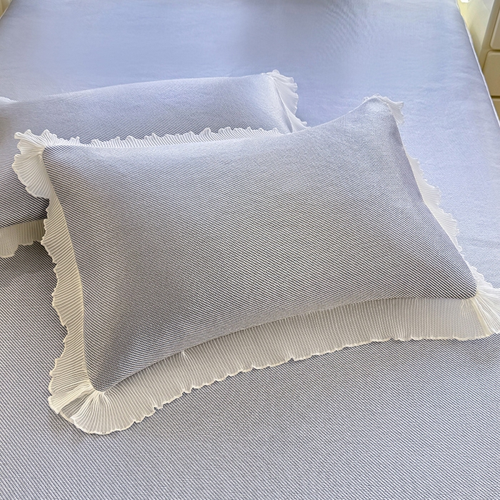 91家纺网 家纺一手货源 找家纺 逸尚阁 2026新款纯色雪纺冰藤床裙凉席三件套 冰藤床裙-蓝