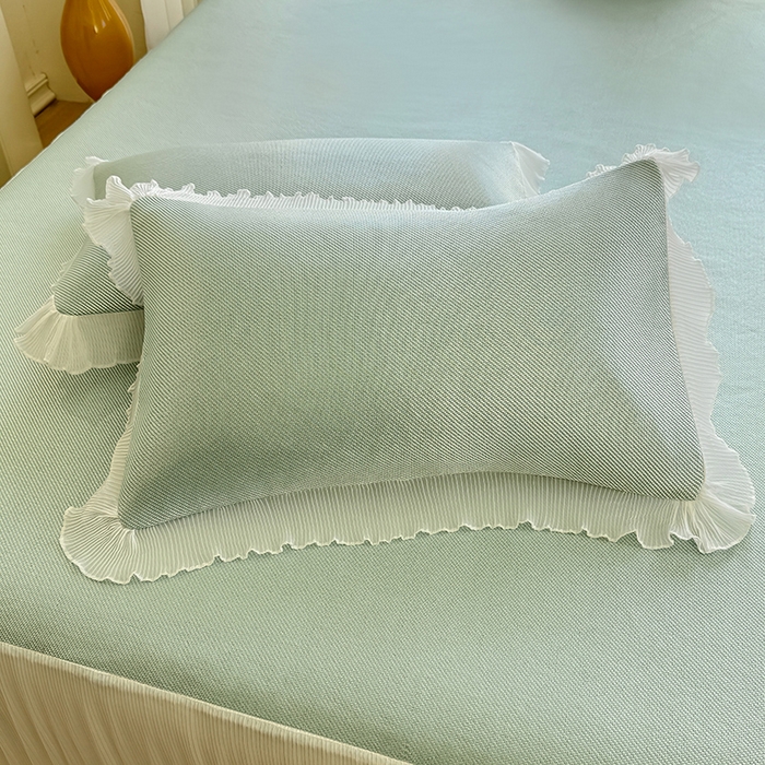 91家纺网 家纺一手货源 找家纺 逸尚阁 2026新款纯色雪纺冰藤床裙凉席三件套 冰藤床裙-绿