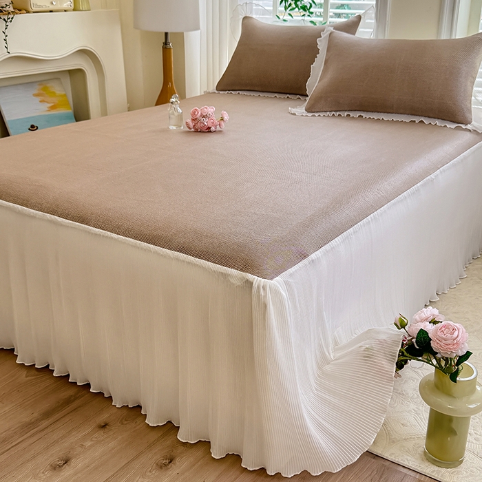 91家纺网 家纺一手货源 找家纺 逸尚阁 2026新款纯色雪纺冰藤床裙凉席三件套 冰藤床裙-咖