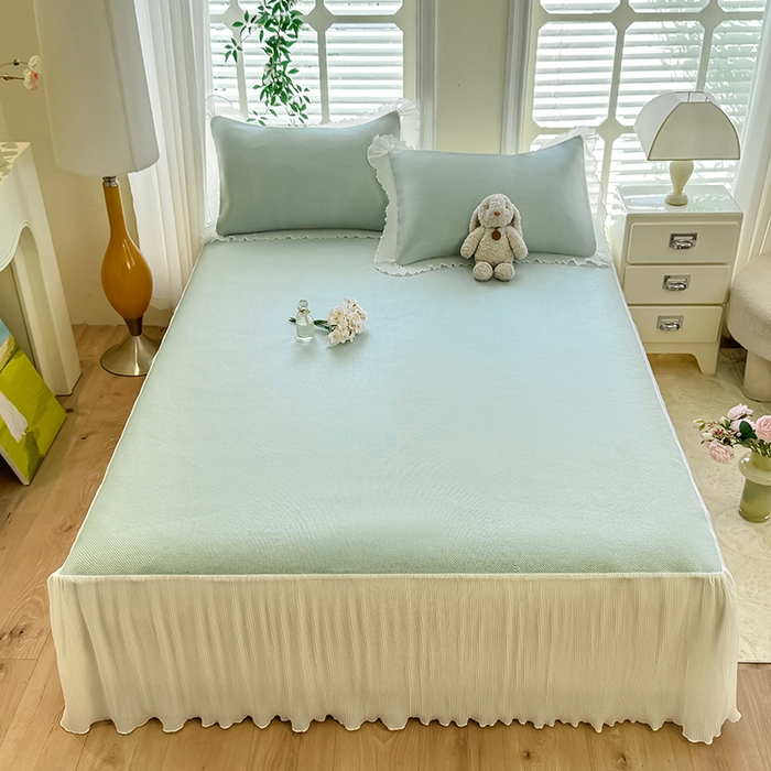 逸尚阁 2026新款纯色雪纺冰藤床裙凉席三件套 冰藤床裙-绿