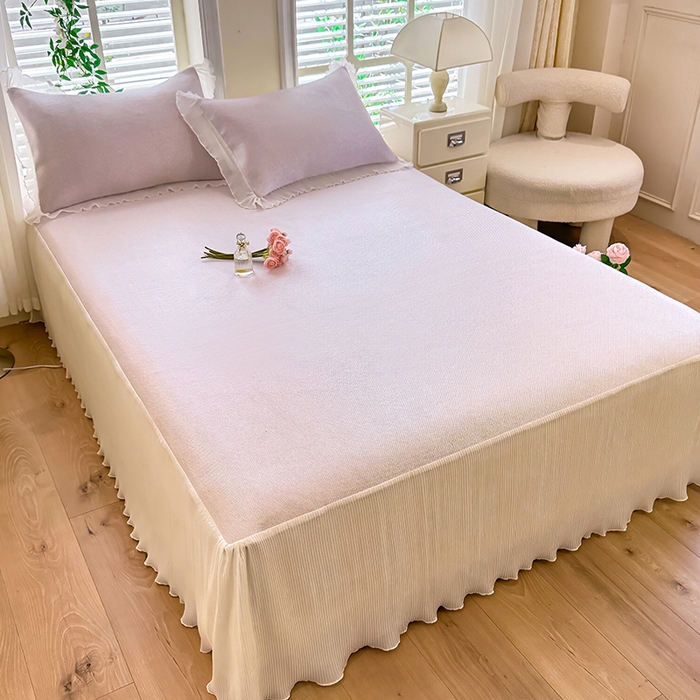 91家纺网 家纺一手货源 找家纺 逸尚阁 2026新款纯色雪纺冰藤床裙凉席三件套 冰藤床裙-粉