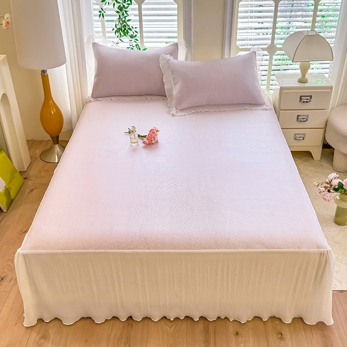 逸尚阁 2026新款纯色雪纺冰藤床裙凉席三件套 冰藤床裙-粉