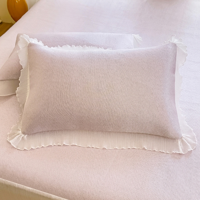 91家纺网 家纺一手货源 找家纺 逸尚阁 2026新款纯色雪纺冰藤床裙凉席三件套 冰藤床裙-粉