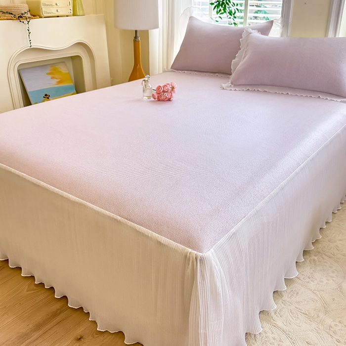 91家纺网 家纺一手货源 找家纺 逸尚阁 2026新款纯色雪纺冰藤床裙凉席三件套 冰藤床裙-粉