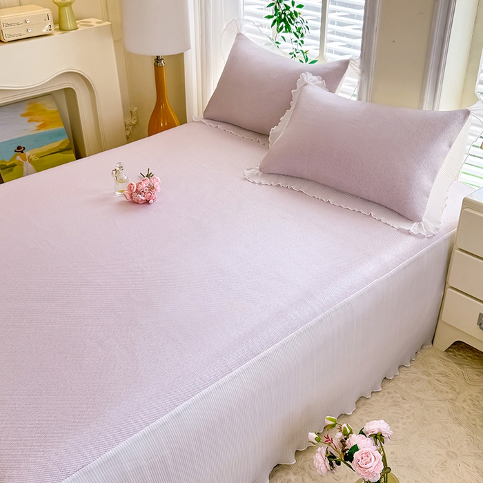 91家纺网 家纺一手货源 找家纺 逸尚阁 2026新款纯色雪纺冰藤床裙凉席三件套 冰藤床裙-粉