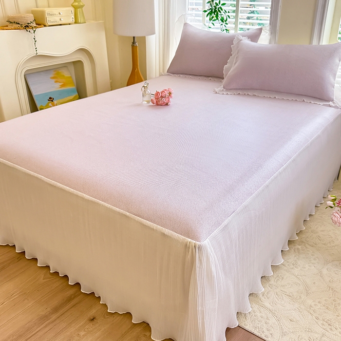 91家纺网 家纺一手货源 找家纺 逸尚阁 2026新款纯色雪纺冰藤床裙凉席三件套 冰藤床裙-粉