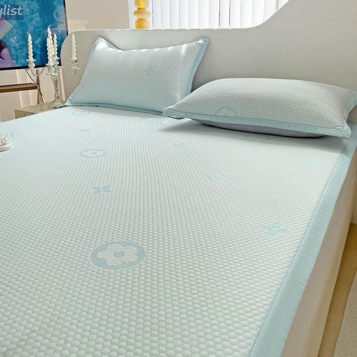 91家纺网 家纺一手货源 找家纺 逸尚阁 2026新款凉感凉豆豆提花凉席三件套星尘豆豆席 星尘-琥珀蓝