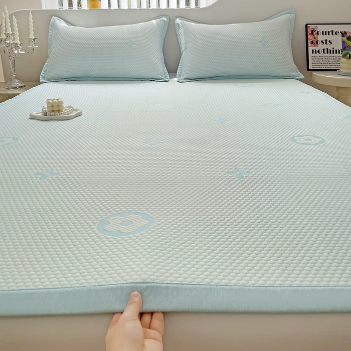 91家纺网 家纺一手货源 找家纺 逸尚阁 2026新款凉感凉豆豆提花凉席三件套星尘豆豆席 星尘-琥珀蓝