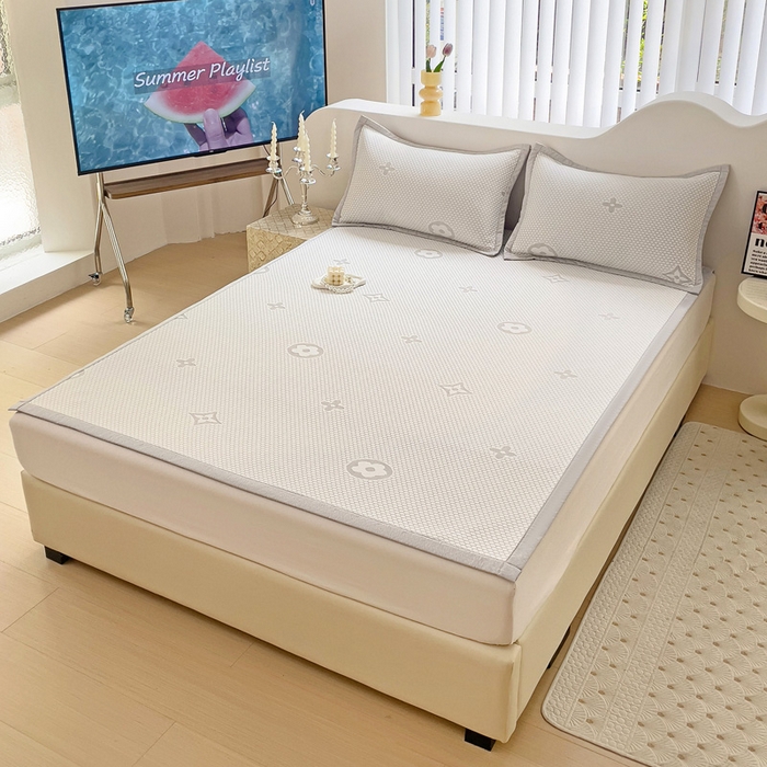 91家纺网 家纺一手货源 找家纺 逸尚阁 2026新款凉感凉豆豆提花凉席三件套星尘豆豆席 星尘-椰子灰