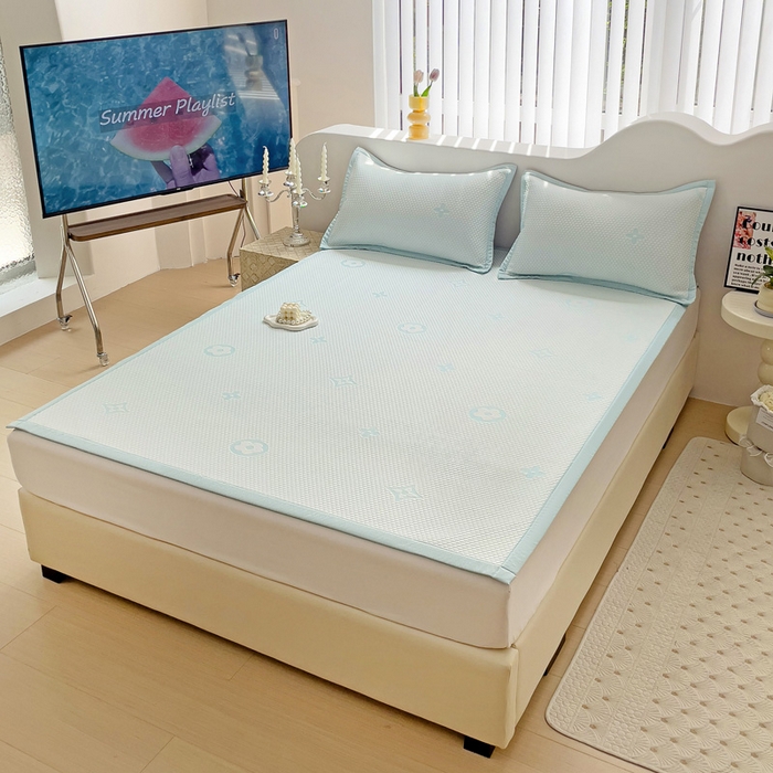 91家纺网 家纺一手货源 找家纺 逸尚阁 2026新款凉感凉豆豆提花凉席三件套星尘豆豆席 星尘-琥珀蓝