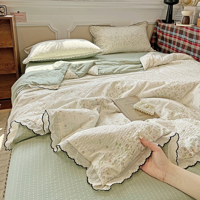 91家纺网 家纺一手货源 找家纺 梦莱斯 2026新款A类古法水洗仿棉云感纱四件套 凯蒂猫