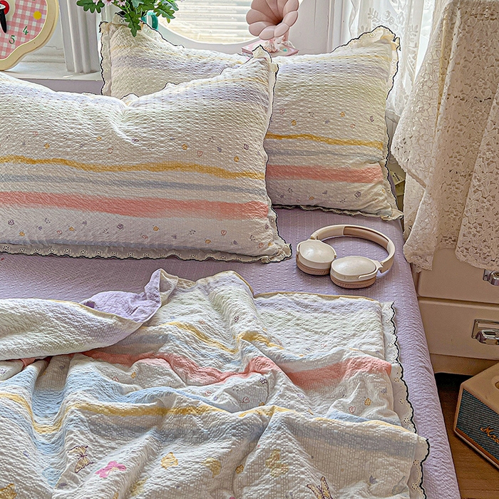 91家纺网 家纺一手货源 找家纺 仟网汇 2026新款法式花边泡芙纱夏被四件套 蝴蝶谷