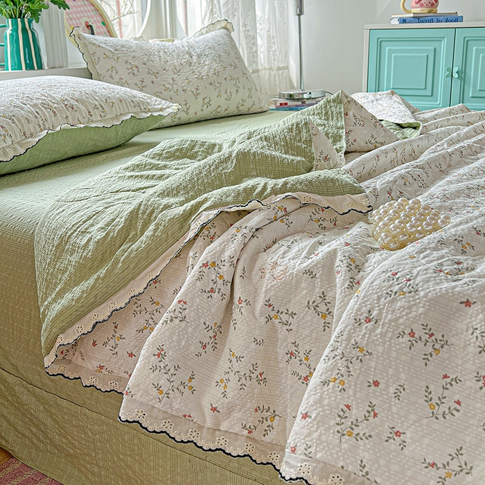 91家纺网 家纺一手货源 找家纺 仟网汇 2026新款法式花边泡芙纱夏被四件套 花枝兔
