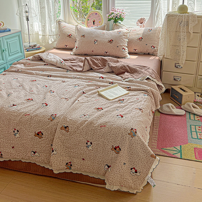 91家纺网 家纺一手货源 找家纺 仟网汇 2026新款法式花边泡芙纱夏被四件套 欢乐时光