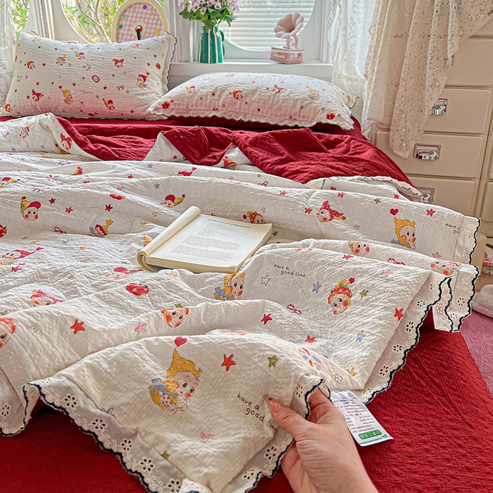 仟网汇 2026新款法式花边泡芙纱夏被四件套 梦宝贝 - 红