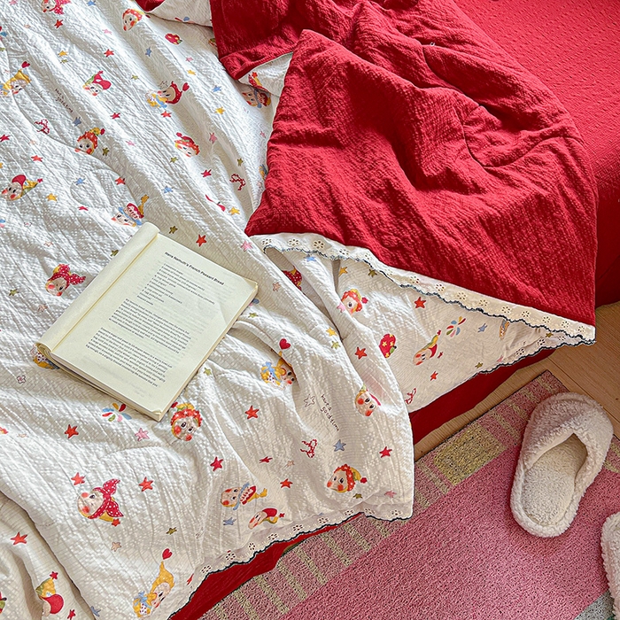 91家纺网 家纺一手货源 找家纺 仟网汇 2026新款法式花边泡芙纱夏被四件套 梦宝贝 - 红