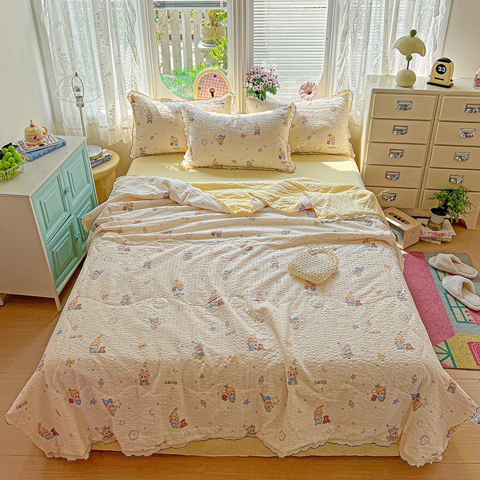 91家纺网 家纺一手货源 找家纺 仟网汇 2026新款法式花边泡芙纱夏被四件套 梦宝贝 - 黄