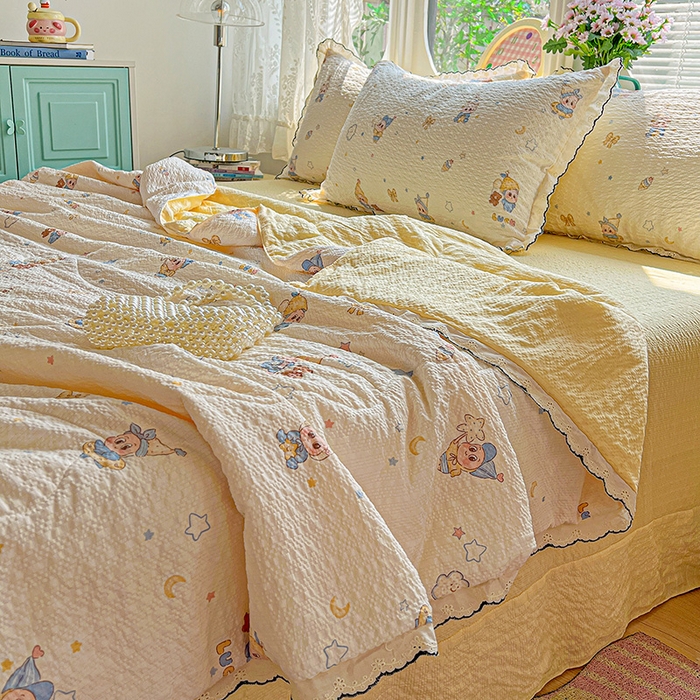 91家纺网 家纺一手货源 找家纺 仟网汇 2026新款法式花边泡芙纱夏被四件套 梦宝贝 - 黄