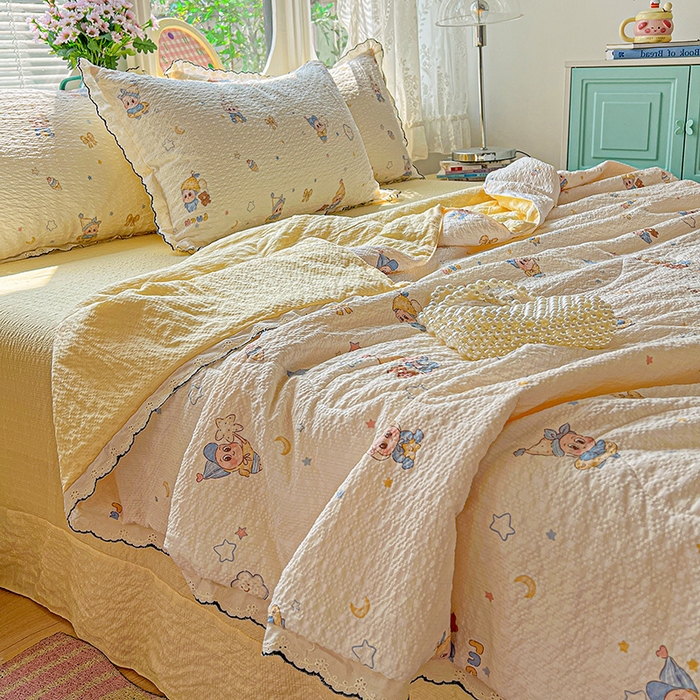 91家纺网 家纺一手货源 找家纺 仟网汇 2026新款法式花边泡芙纱夏被四件套 梦宝贝 - 黄