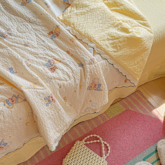 91家纺网 家纺一手货源 找家纺 仟网汇 2026新款法式花边泡芙纱夏被四件套 梦宝贝 - 黄