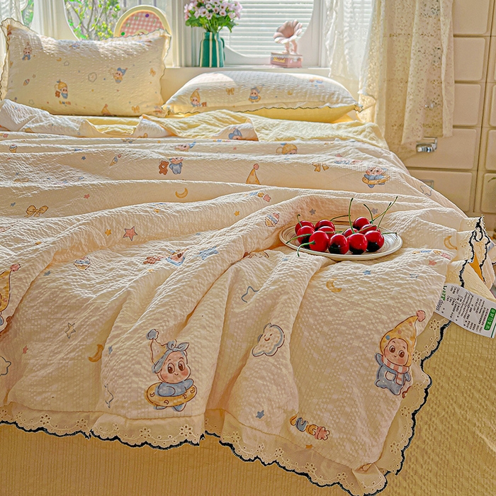 91家纺网 家纺一手货源 找家纺 仟网汇 2026新款法式花边泡芙纱夏被四件套 梦宝贝 - 黄